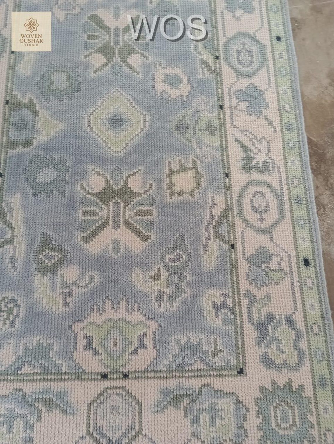 Hand Knotted Oushak Rug: Blue Green Floral Area Carpet - Etsy