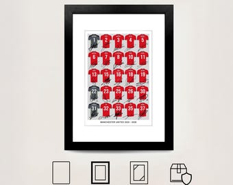 MANCHESTER UNITED Team Squad 2025-2026 Signed Poster Print Framed