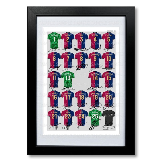 BARCELONA Team Squad 2024-2025 Signed Poster Print Framed Picture