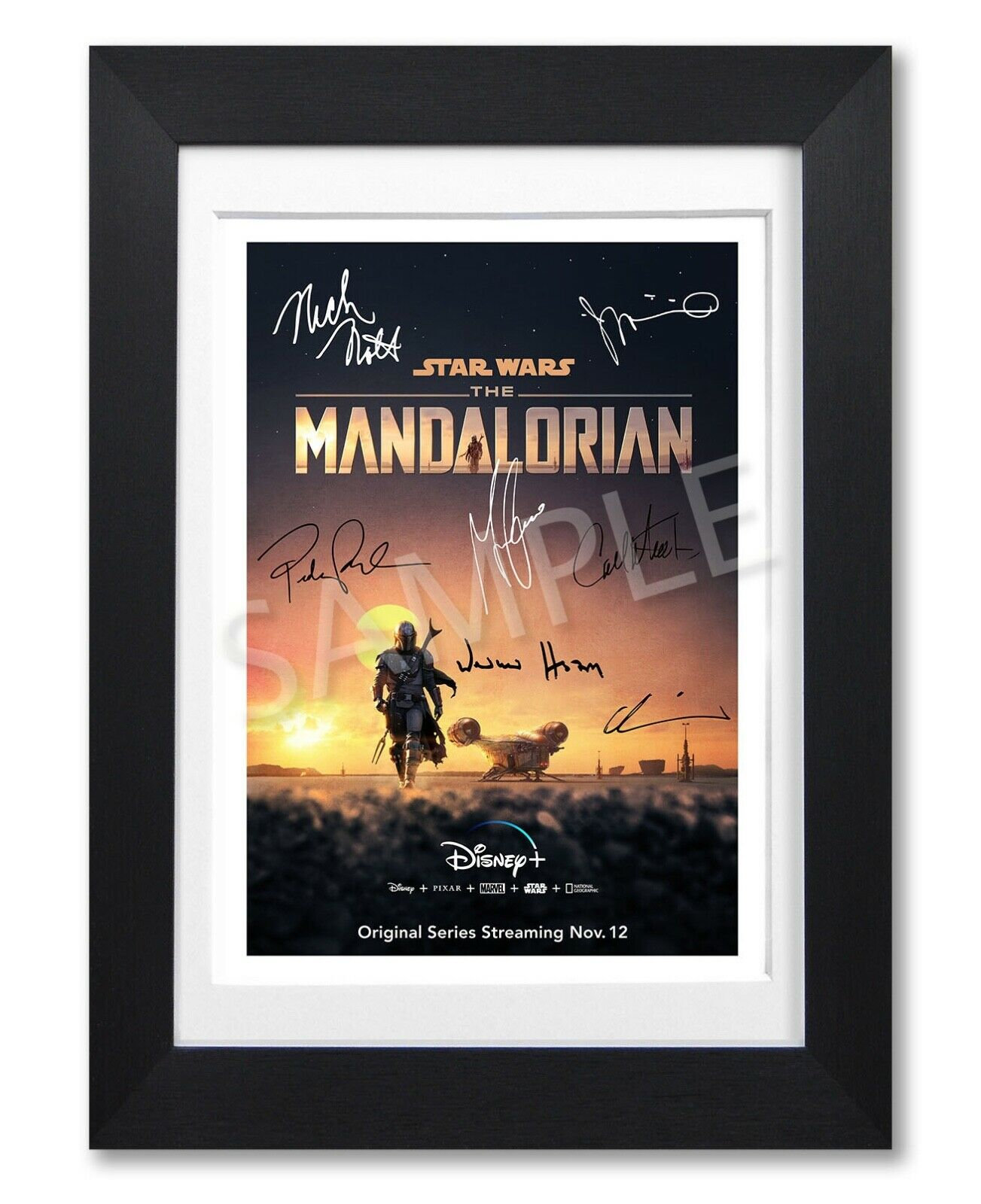Star Wars The Mandalorian Poster 12 x 8 Inches Signed Print Autograph by 5 Cast 