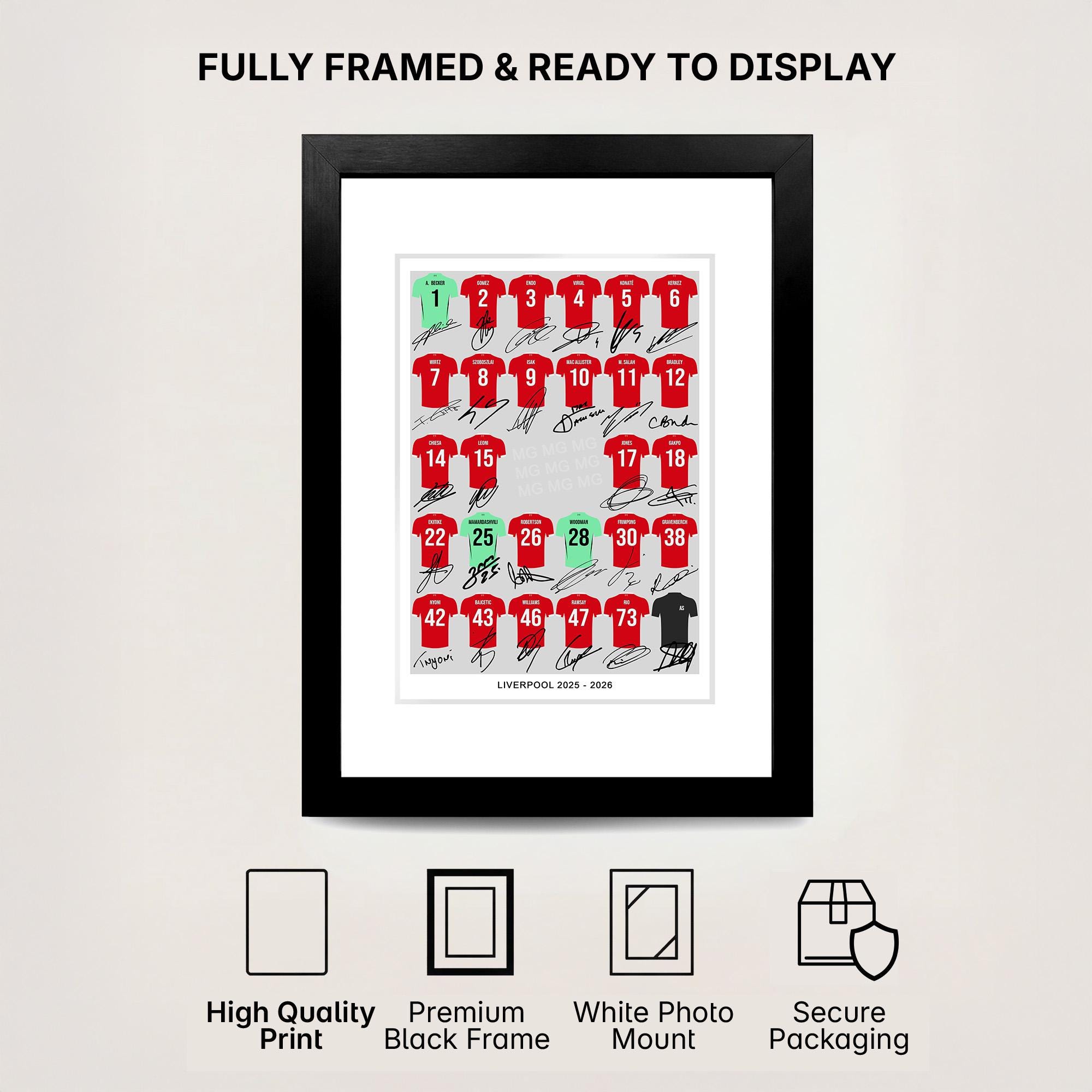 Liverpool Team Squad 2025-2026 Signed Poster Print Framed WALL ART