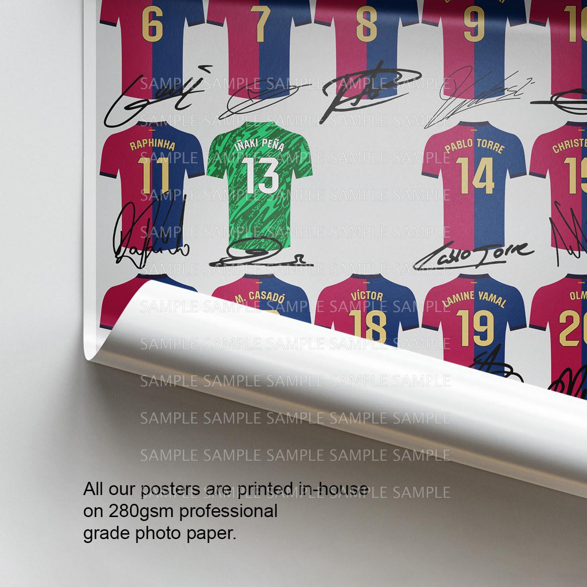 BARCELONA Team Squad 2024-2025 Signed Poster Print Framed Picture
