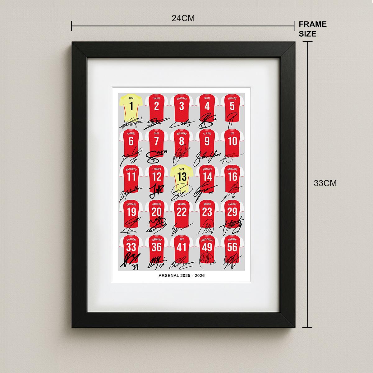 ARSENAL Team Squad 2025-2026 Signed Poster Print Framed Picture