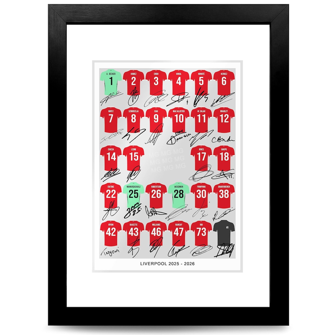 Liverpool Team Squad 2025-2026 Signed Poster Print Framed WALL ART