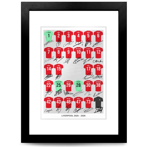 Liverpool Team Squad 2025-2026 Signed Poster Print Framed WALL ART