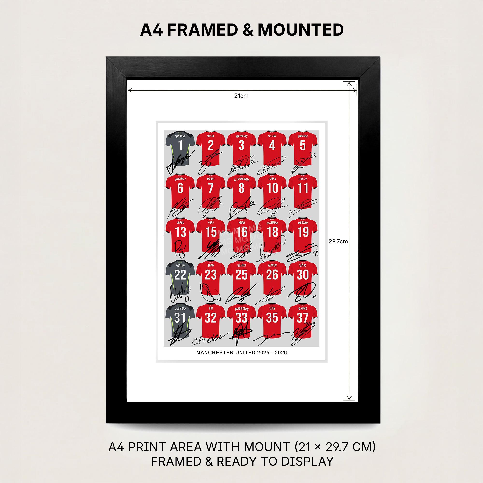 Manchester United ペナント 複数セット MANCHESTER UNITED Team Squad 2025-2026 Signed Poster Print Framed