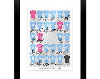 Manchester City Team Squad 2025-2026 Signed Poster Print Framed