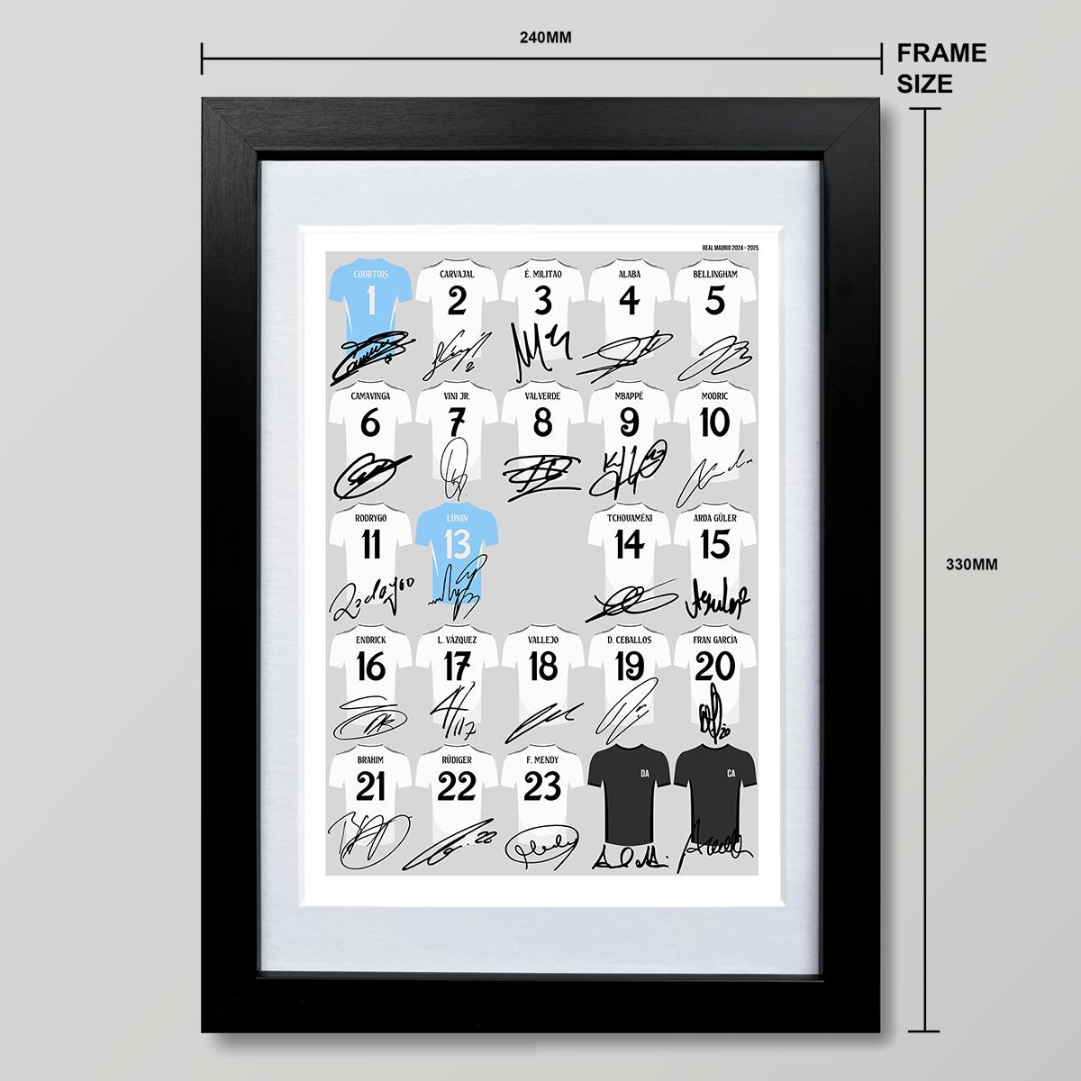 REAL MADRID Team Squad 2024-2025 Signed Poster Print Framed