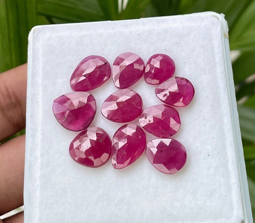 10 Pcs Lot-aaa++natural GF Ruby Rose Cut Gemstone, 10-13 MM Ruby Flat ...