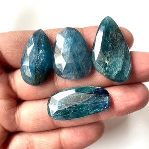 4 Pcs-Natural Paraiba Kyanite RoseCut Gemstone, Size 16-10 MM Loose Kyanite Flat Back Gemstone For Making Jewelry & Use