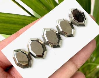 5 PCS Natural Golden Pyrite Step Cut Gemstone, Flat Back Pyrite Fancy Shape Loose Gemstone, For Jewelry Making, Calibrated Size, 18x13 MM