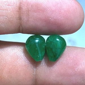 NATURAL ZAMBIYAN EMERALD Matched Pair Handmade Gemstones Tear Drop For earrings&jewlry Use,Top Half Drilled,Customised Jewlry Available