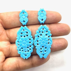 Turquoise Match Pair Carved, 18-35 MM, Handmade Fancy Carving, Handmade Carved, Turquoise Carved Gemstone, Earring Set Pair,