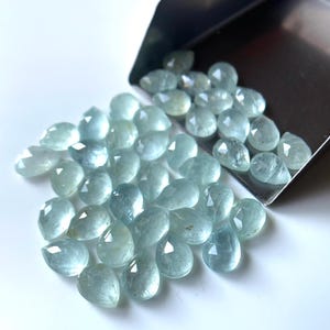 Transparent-Natural Aquamarine Rose Cut,Pear Shape 9x7MM,Sky Aquamarine Flat Back For Jewelry Making/Wholesale Prices