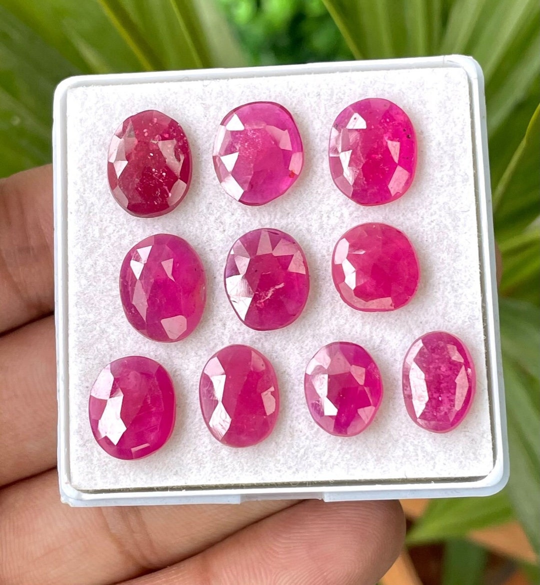 10 Pieces Aaa++natural GF Ruby Rose Cut Ruby 13-11mm Flat Back Faceted ...