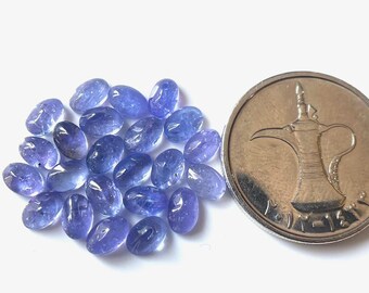 25 stuks: natuurlijke tanzaniet 6 x 4 mm 100% cabochon edelsteen, ovale ringmaat tanzaniet edelsteen, voor het maken van sieraden cadeau voor haar