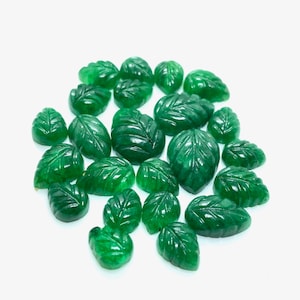 AAA+ Top Natural Emerald Carved Gemstone, Handmade Leaf Carved, 10-13 MM, Zambian Emerald Leaf Carving Stone, For Jewelry Making