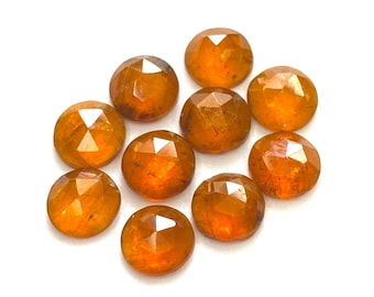 10 Pcs AAA+ Natural Kyanite Rose Cut Slice - Orange Kyanite Rose Cut Flat Back Gemstone 8 MM For Jewelry Making, Round Cut Kyanite