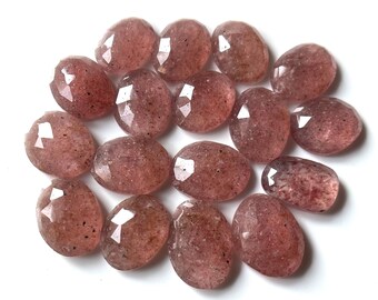 14x10mm Natural Strawberry Quartz Oval Shape Gemstone Flat Back Pink Quartz Gemstones, Loose Calibrated Size,