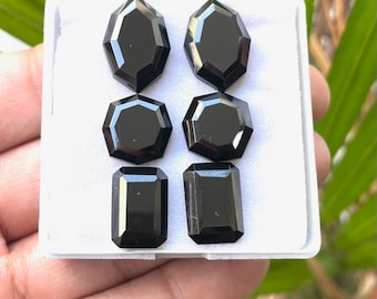 3 Pair Lot Natural Black Spinel Loose Pair Gemstones Fancy Shape Faceted Step Cut Pair Gemstone 18-14 MM For Jewelry Making, Gift For Her