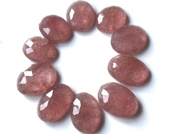 12x8mm Natural Strawberry Quartz Oval Shape Gemstone Flat Back Pink Quartz Gemstones, Loose Calibrated Size