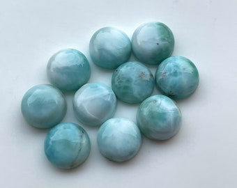 10 MM AAA+ natuurlijke larimarcabines, PARTIJ VAN 10 stuks ronde cabochon met platte achterkant gekalibreerde larimar gekalibreerde edelstenen voor het maken van sieraden