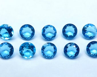 5mm,6mm,Top Quality Natural Swiss Blue Topaz Faceted Cut Stone Handmade Polished For jewlry making Round Shape