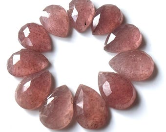 14x10mm Natural Strawberry Quartz Pear Shape Gemstone Flat Back Pink Quartz Gemstones, Loose Calibrated Size,