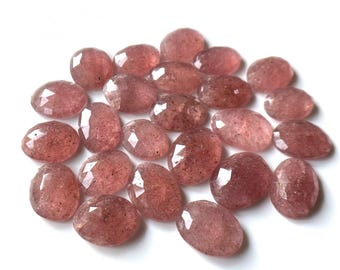 Natural Strawberry Quartz Oval Shape Gemstone Flat Back Pink Quartz Gemstones 14-10mm size