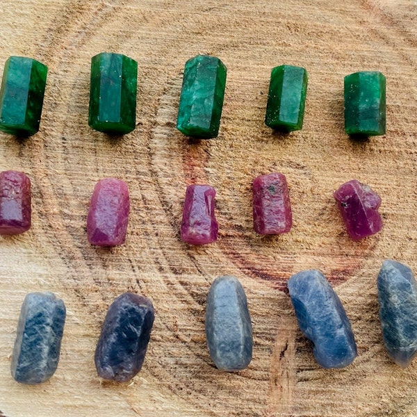 Mystery Box~Natural Raw Ruby ,Sapphire Emerald  Rough Crystal,Rough Healing Crystal,Gift For Her, Raw Emerald Ruby Sapphire,Jewelry 15 Pcs