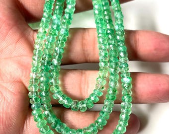 AAA+Natural Columbian Emerald Faceted Beads,3-5 MM-Finest Emerald Rondelle Beads, Emerald Beads,Zambian Emerald Beads Necklace, Gift For Her