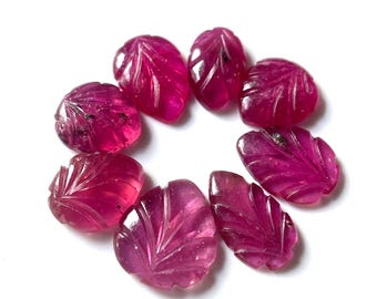 8 Pieces-Natural Thailand Red Ruby Carved, 10-12MM, Leaf Shape Natural Ruby Carving Gemstone, MM, Handmade Carving Ruby, For Jewelry Making,