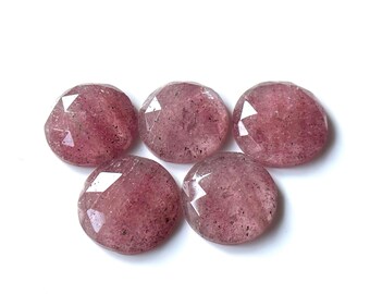 5 Pieces-Natural Strawberry Quartz Round Shape Gemstone Flat Back Pink Quartz Gemstones 18mm size