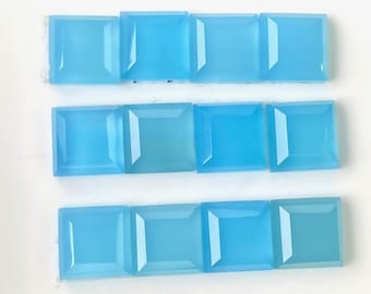 10 Pcs-AAA Natural Blue Chalcedony  12X12mm AAA Square Shape Step Cut Gemstone  Calibrated Flat Back Loose Gemstones For Jewelry Making