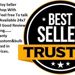 May include: A black and yellow circle with the text "* BEST * SELLER TRUSTED" in white. The text "Gemsholic -Etsy Seller Since-2019-Shop With Confidence/Feel free To talk Our Team Is Available 24x7 Genuine Real Good Review 4.7 Star Rating...... liftime Warranty All types of custom&bulk Order Accepted in Wholesale Prices." is in black text.