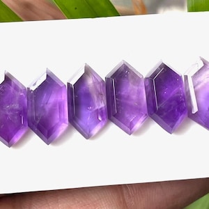 6 Pcs AAA Grade Purple Amethyst Faceted Step Cut Gemstone 16x8 MM Fancy Shape Amethyst Flat Back Gemstone, For Jewelry Making