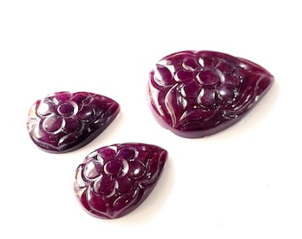 AAA+Quality Red Ruby Carved Layout Use For Making Jewelry, 3 Pieces Earring & Pedant Set, Calibrated Matched Pair, Hand Carved Ruby Gemstone