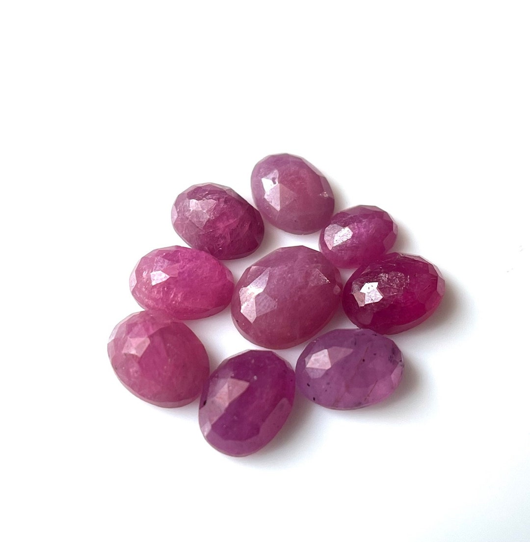 10 Pieces Lot~ruby Rose Cut Gemstone, Oval Shape Ruby Flat Back Stone ...