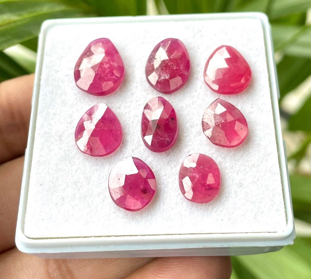 Ruby's Natural Natural GF Ruby Rose Cut Gemstone14-10mm Ruby Flat Back Faceted Cut ...