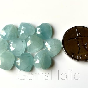 AAA-10 Pcs-Natural Aquamarine RoseCut Gemstone, 12x12MM, Loose Aquamarine, FlatBack Gemstone, Hand Cut Stone, Healing Crystal, For Jewelry