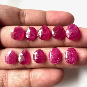 10 piezas de rubí rojo natural con corte rosa, de 9 a 12 mm, piedra de rubí natural de base plana, gema de rubí facetada, para usar en la fabricación de joyas, etc.