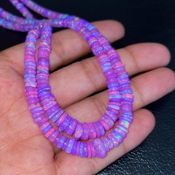 AAA-Purple Ethiopian Opal Smooth Beads Necklace, Size-5,7 MM, AAA+Natural Purple Welo Fire Opal Beads Dainty Necklace, Gift for Women