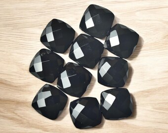 10 Stück-natürliche schwarze Spinell Rose geschnitten Kissenform-Top Qualität Rose geschnitten flache Rückseite Edelstein für Schmuckherstellung, Anhänger, Ring-10 x 10 mm