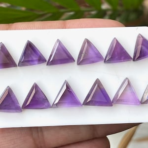 10 PCS Natural Purple Amethyst Faceted Step Cut Gemstone 10x10 MM Triangle Shape Amethyst Flat Back Gemstone, For Jewelry Making
