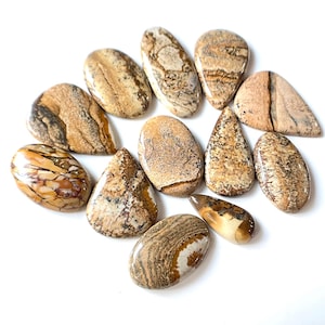 Picture Jasper Cabochon, Wholesale Lot Cabochon, 30-35 MM Approx, Different Shapes and Size Cabochon Used For Jewelry Making Stone