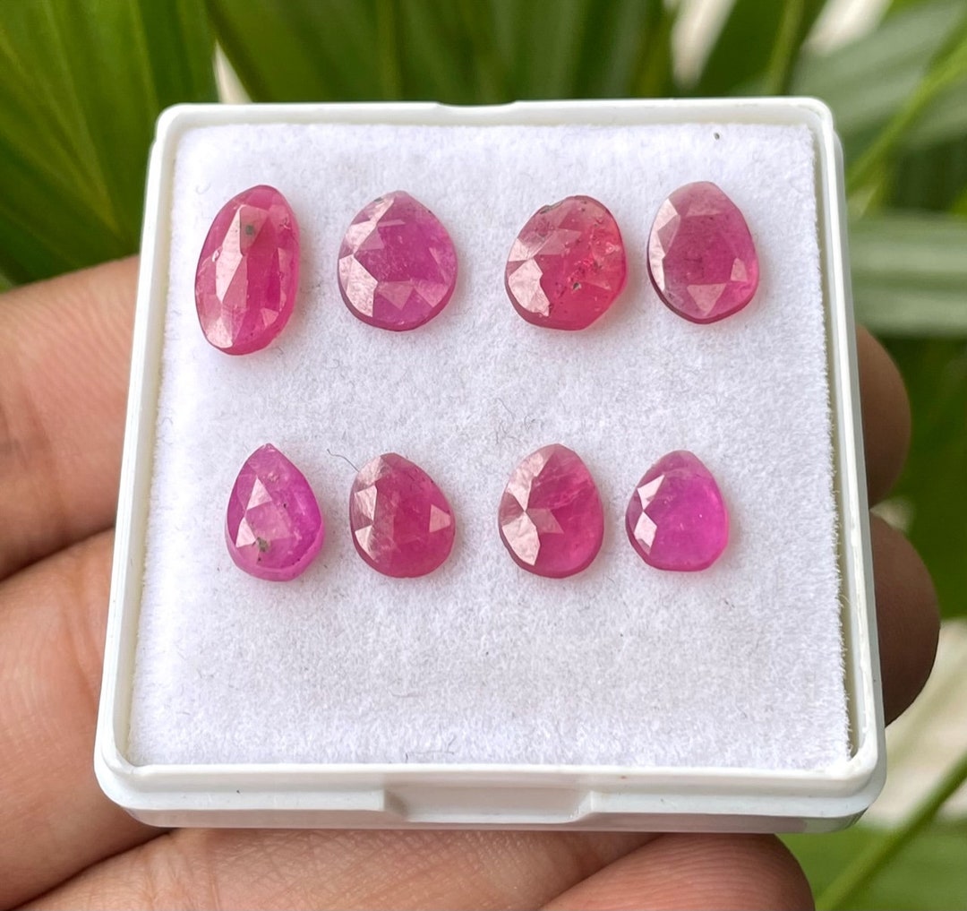 8 Pieces Lot-natural GF Ruby Rose Cutgemstone 7-10 MM Ruby Flat Back ...