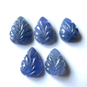 5 Pieces-14-17MM-Natural Tanzanite Leaf Carved Gemstone,Size-Handmade Carving Leaf Shape Gemstone,Blue Tanzanite Gemstone For Jewelry Making