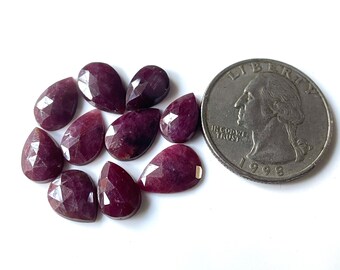10 st - 100 % naturlig röd rubinroslipning, storlek - 12 x 10 MM, rubin ädelsten, rubin platt baksida, för smyckestillverkning, present till henne