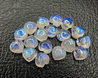 Cabujones de piedra lunar en forma de corazón (AAA+20 piezas), 7 x 7 mm, piedra lunar azul fuego en forma de corazón, ideal para hacer joyas, regalo para ella.