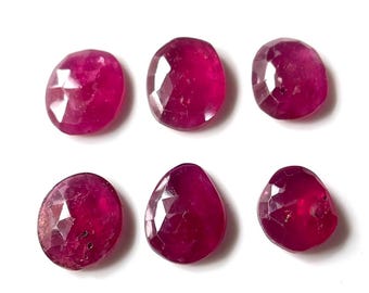 6 st - naturlig röd rubin av högsta kvalitet, Gf rosslipad, 9-11 MM, naturlig rubin ädelsten, rubin platt baksida, för smyckestillverkning, present till henne